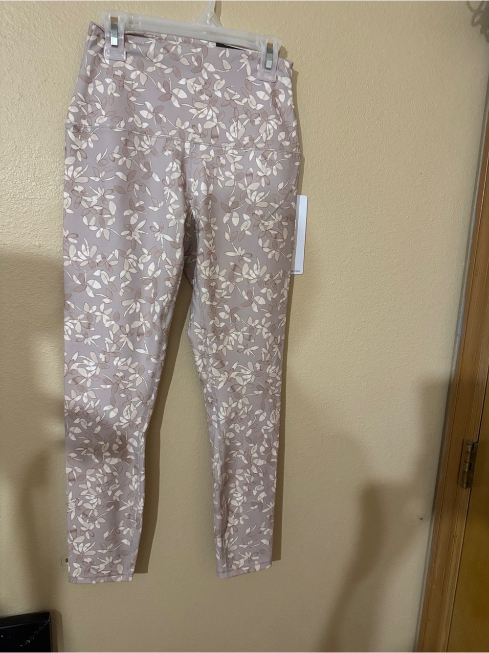 RBX Taupe Floral Print Leggings with Cream Leaves S